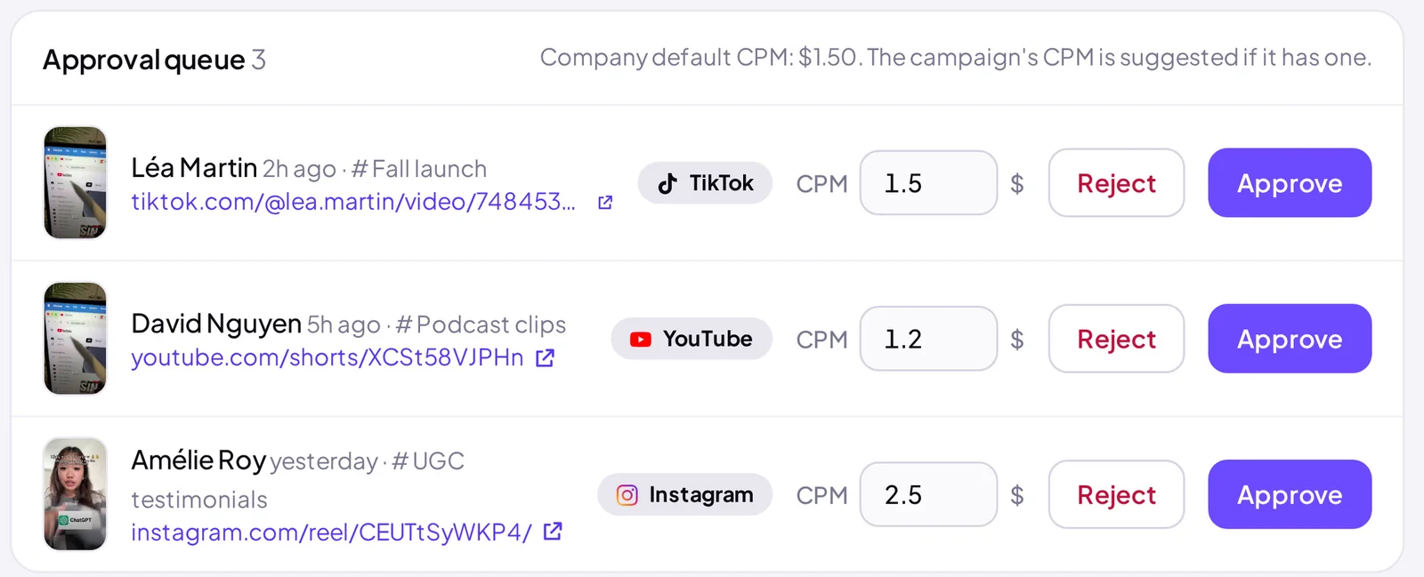 File d'approbation des vidéos